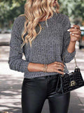 Round Neck Long Sleeve Knit Top - Trendsi - Flyclothing LLC