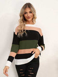 Striped Round Neck Dropped Shoulder Sweater - Trendsi - Flyclothing LLC