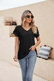 Eyelet Petal Sleeve V-Neck Knit Top - Trendsi - Flyclothing LLC