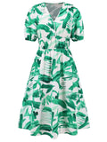 Ruched Printed Surplice Short Sleeve Dress - Trendsi - Flyclothing LLC