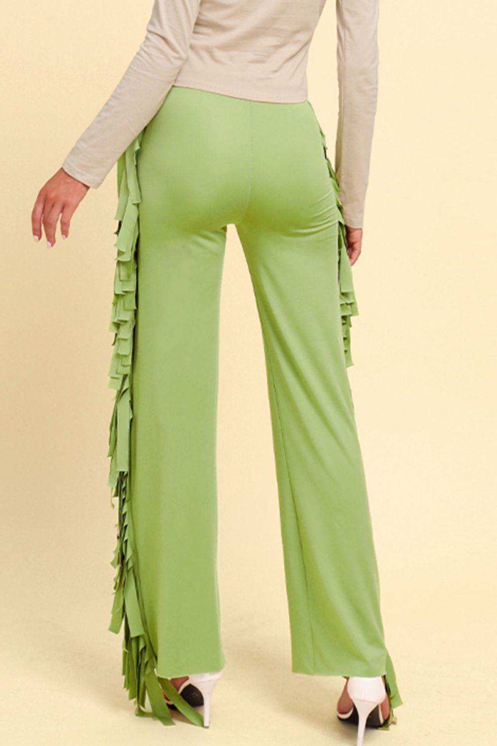 Fringe Trim Wide Leg Pants - Trendsi - Flyclothing LLC