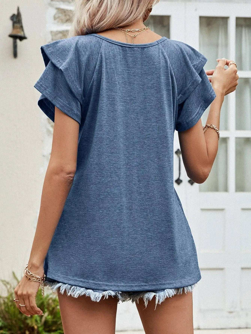 Layered Flutter Sleeve V-Neck Top - Trendsi - Flyclothing LLC