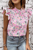 Floral Mock Neck Short Sleeve Blouse - Trendsi - Flyclothing LLC