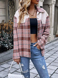 Plaid Collared Neck Drop Shoulder Jacket - Trendsi - Flyclothing LLC