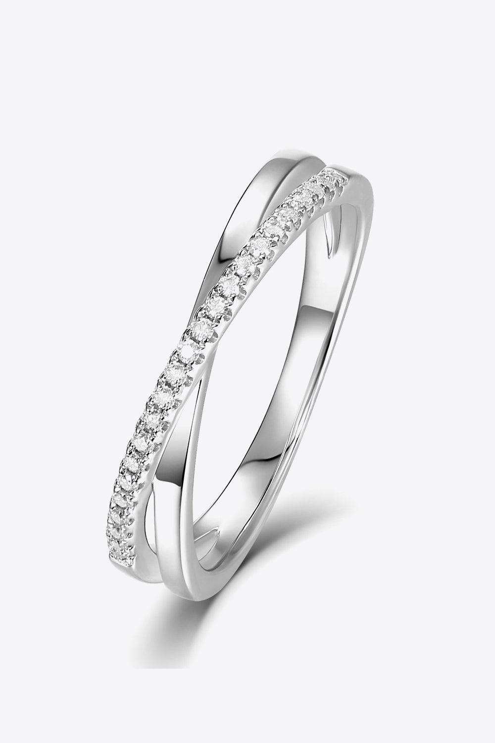 925 Sterling Silver Crisscross Moissanite Ring - Trendsi - Flyclothing LLC