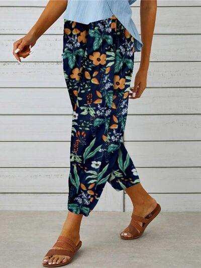 Printed Tied Cropped Pants - Trendsi - Flyclothing LLC