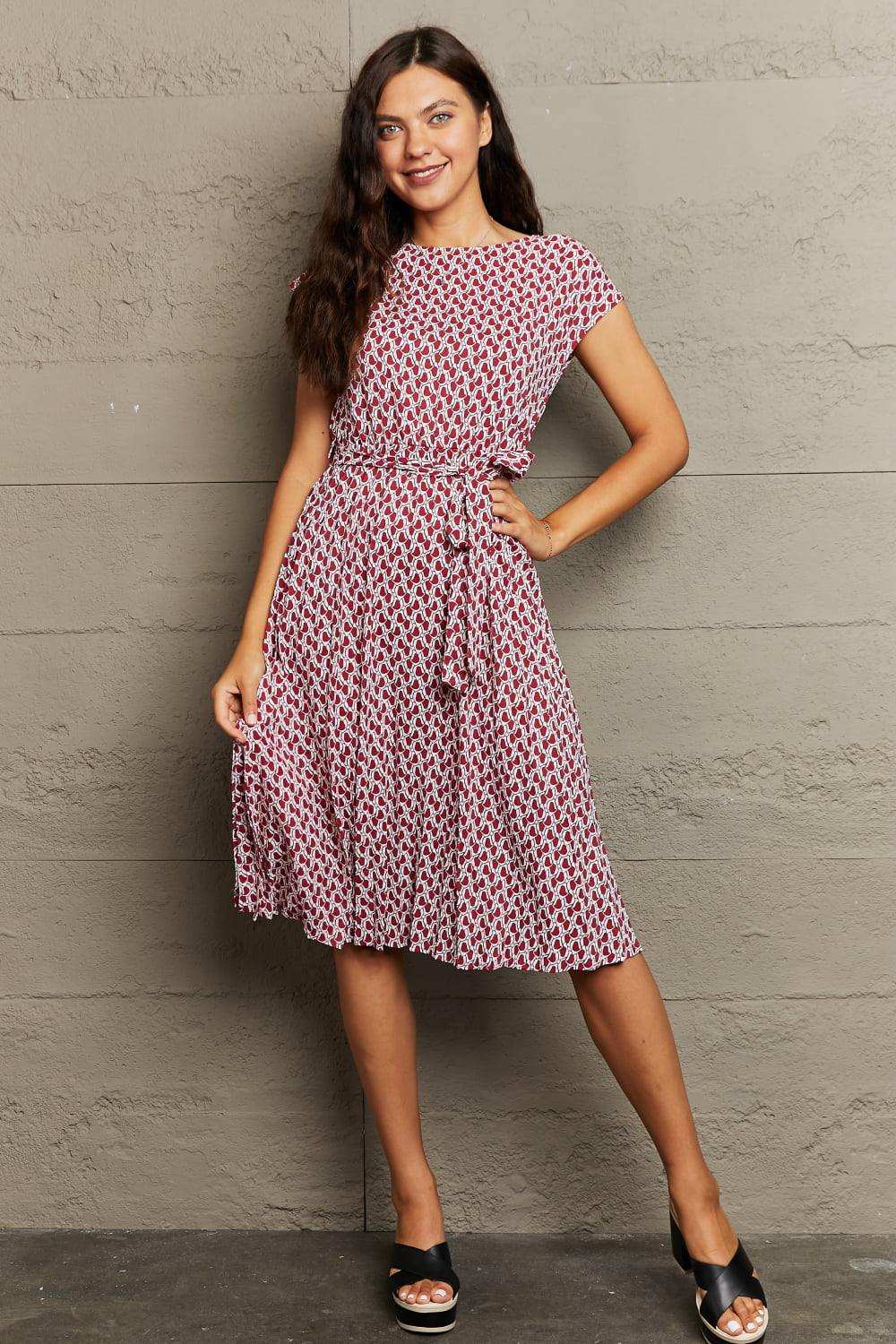 Round Neck Tie Waist Dress - Trendsi - Flyclothing LLC