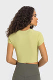 Round Neck Short Sleeve Cropped Sports T-Shirt - Trendsi - Flyclothing LLC
