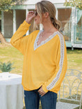 Contrast Spliced Lace V-Neck Top - Trendsi - Flyclothing LLC