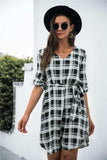Plaid V-Neck Tie Waist Dress - Trendsi - Flyclothing LLC