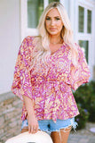 Floral V-Neck Tie Front Ruffled Blouse - Trendsi - Flyclothing LLC