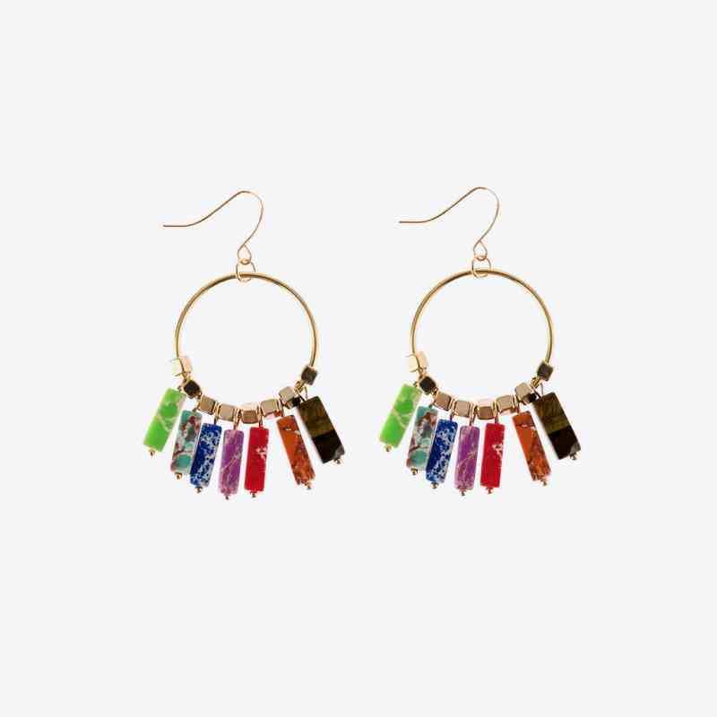 Multicolored Stone Dangle Earrings - Trendsi - Flyclothing LLC