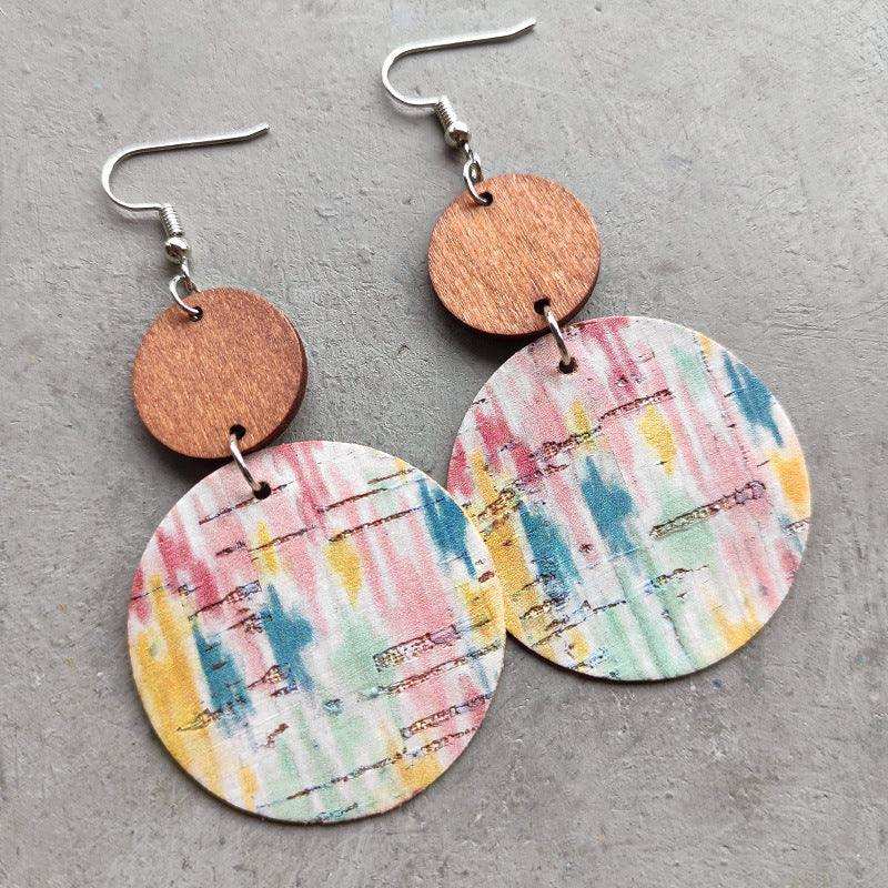 Round Shape Wooden Dangle Earrings - Trendsi - Flyclothing LLC