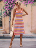 Striped Tie Shoulder Split Cover Up Dress - Trendsi - Flyclothing LLC