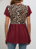 Leopard Round Neck Flutter Sleeve Babydoll Blouse - Trendsi - Flyclothing LLC