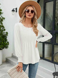 Smocked Round Neck Lantern Sleeve Blouse - Trendsi - Flyclothing LLC