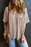 Textured V-Neck Dropped Shoulder T-Shirt - Trendsi - Flyclothing LLC