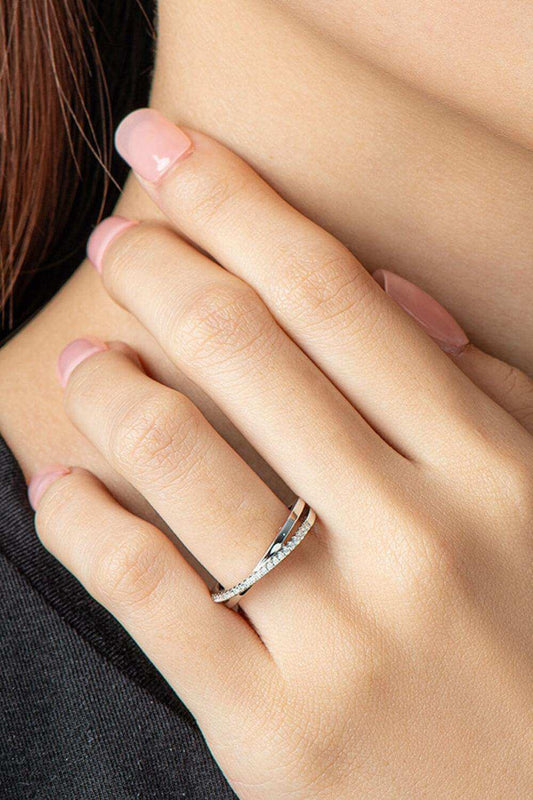 925 Sterling Silver Crisscross Moissanite Ring - Trendsi - Flyclothing LLC