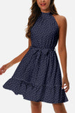 Printed Tie Waist Frill Trim Dress - Trendsi - Flyclothing LLC