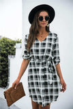 Plaid V-Neck Tie Waist Dress - Trendsi - Flyclothing LLC