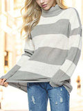 Striped Turtleneck Long Sleeve Sweater - Trendsi - Flyclothing LLC