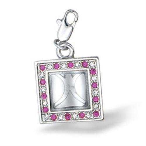 Alamode Rhodium Brass Pendant with Top Grade Crystal in Rose - Alamode - Flyclothing LLC