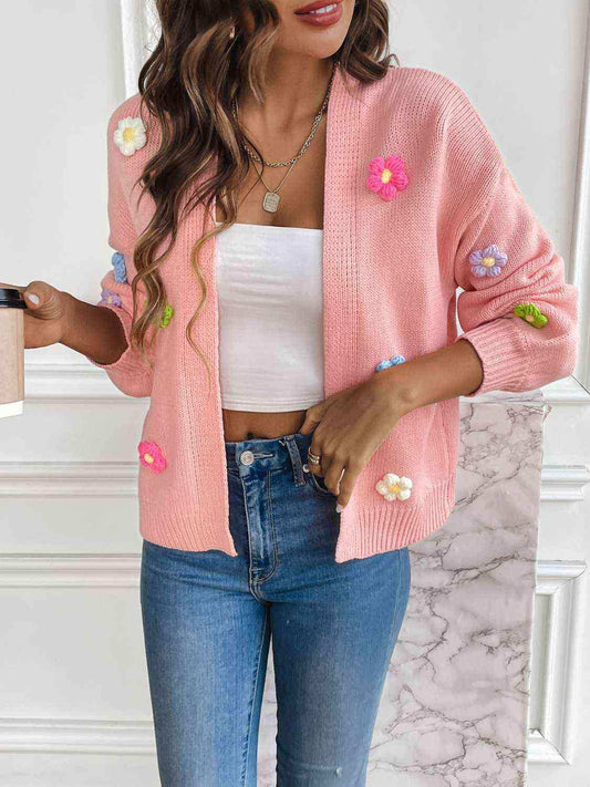 Floral Long Sleeve Open Front Cardigan - Trendsi - Flyclothing LLC