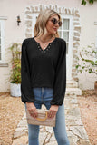 Eyelet Notched Neck Balloon Sleeve Blouse - Trendsi - Flyclothing LLC