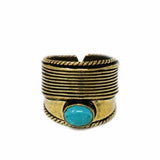 Turquoise Stone Adjustable Brass Ring - Asha Handicrafts - Flyclothing LLC
