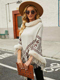 Fringe Geometric Cape Sleeve Poncho - Trendsi - Flyclothing LLC
