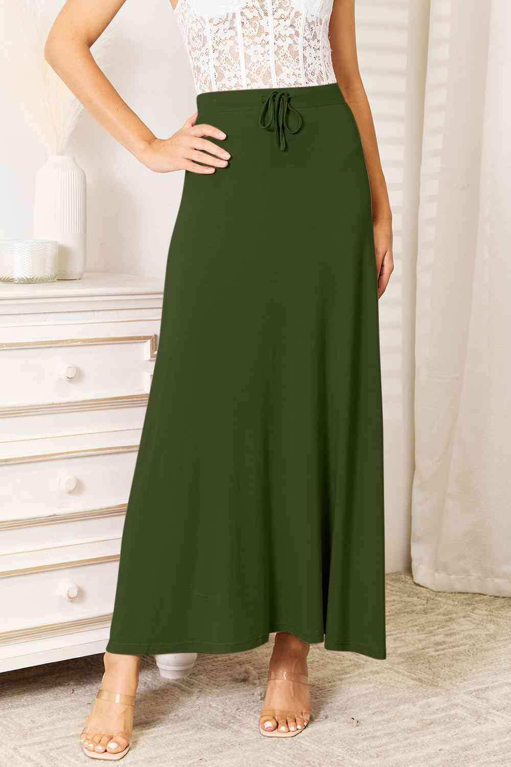 Double Take Full Size Soft Rayon Drawstring Waist Maxi Skirt Rayon - Trendsi - Flyclothing LLC