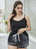 Plus Size Lace Trim Scoop Neck Cami and Printed Shorts Pajama Set - Trendsi - Flyclothing LLC