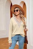 Contrast V-Neck Long Sleeve Blouse - Trendsi - Flyclothing LLC