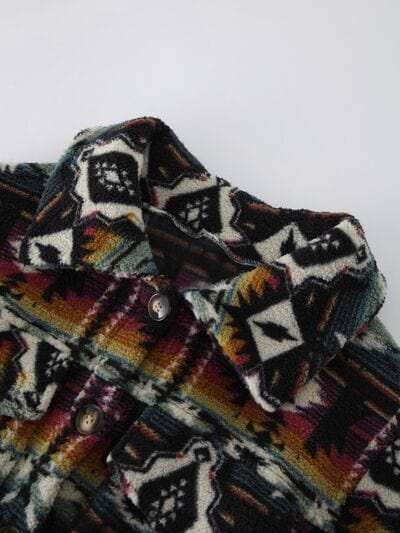 Geometric Dropped Shoulder Balloon Sleeve Outerwear - Trendsi - Flyclothing LLC