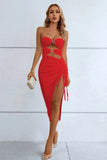 Cutout Strapless Drawstring Detail Split Bandage Dress - Trendsi - Flyclothing LLC