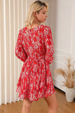 Printed Surplice Balloon Sleeve Layered Dress - Trendsi - Flyclothing LLC