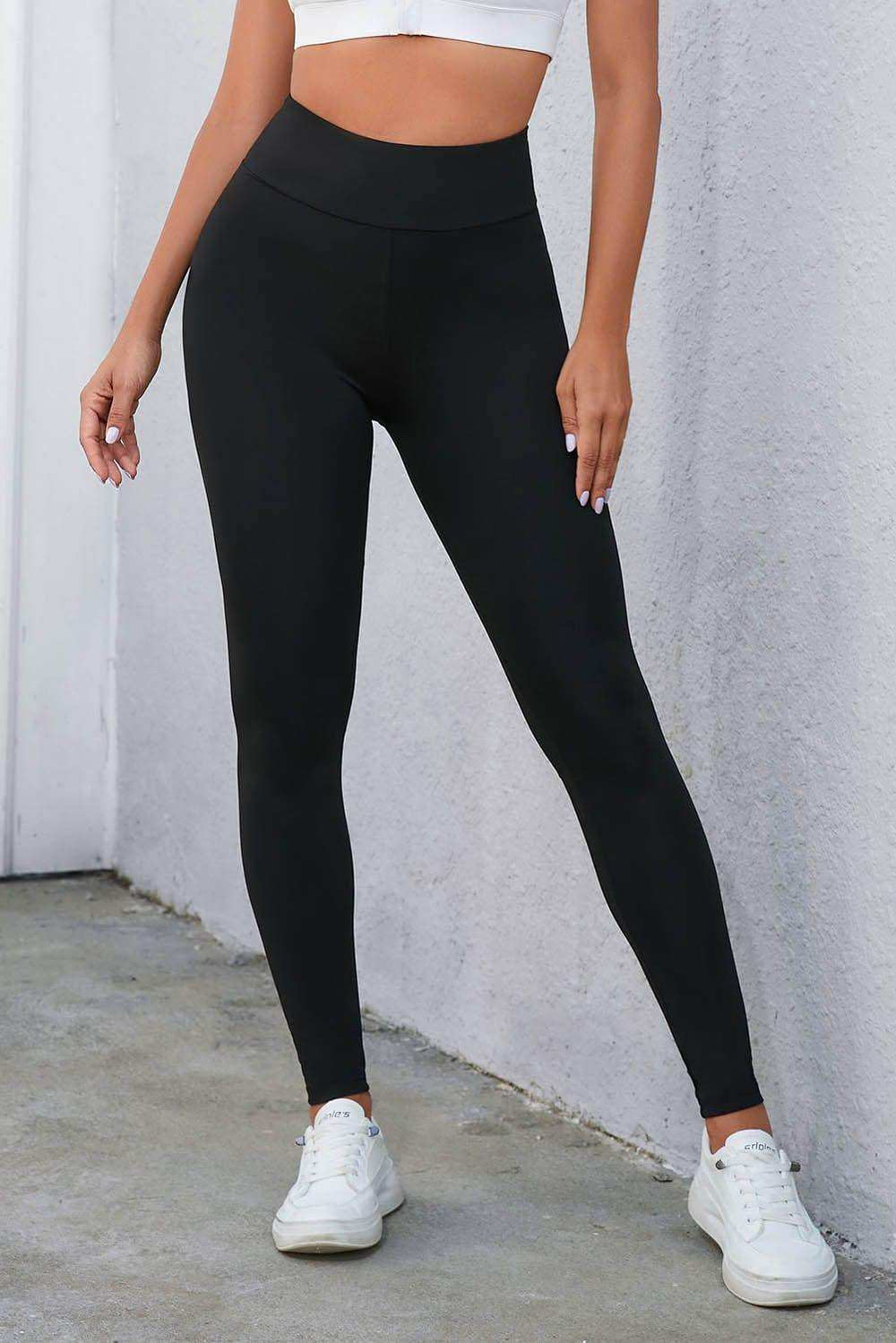 Crisscross Detail Wide Waistband Leggings - Trendsi - Flyclothing LLC
