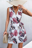 Printed Zip Detail Belted Sleeveless Dress - Trendsi - Flyclothing LLC