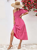 Smocked One-Shoulder Midi Dress - Trendsi - Flyclothing LLC