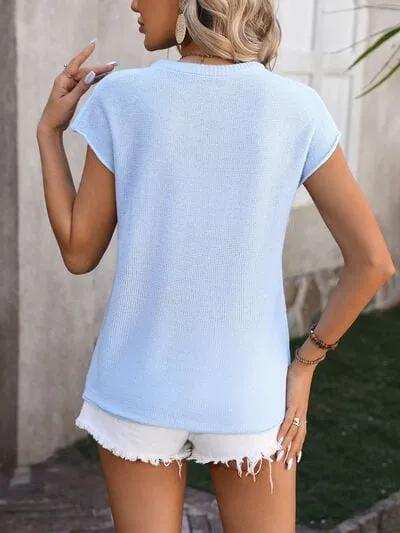 Rolled Cap Sleeve Round Neck Sweater Vest - Trendsi - Flyclothing LLC