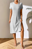 Ribbed Asymmetrical Neck Short Sleeve Dress - Trendsi - Flyclothing LLC