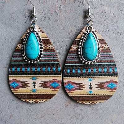 Artificial Turquoise Geometric Teardrop Earrings - Trendsi - Flyclothing LLC