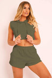 Hooded Crop Top & Pocketed Shorts Set - Trendsi - Flyclothing LLC
