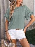 Ruffled Round Neck Short Sleeve Blouse - Trendsi - Flyclothing LLC