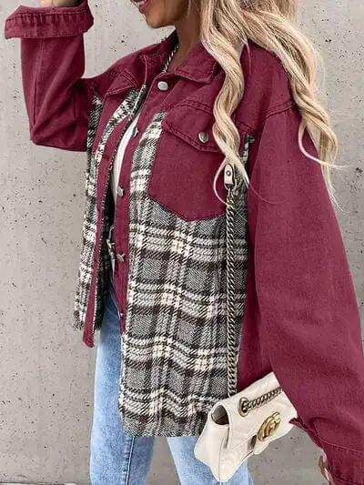 Plaid Button Up Dropped Shoulder Jacket - Trendsi - Flyclothing LLC