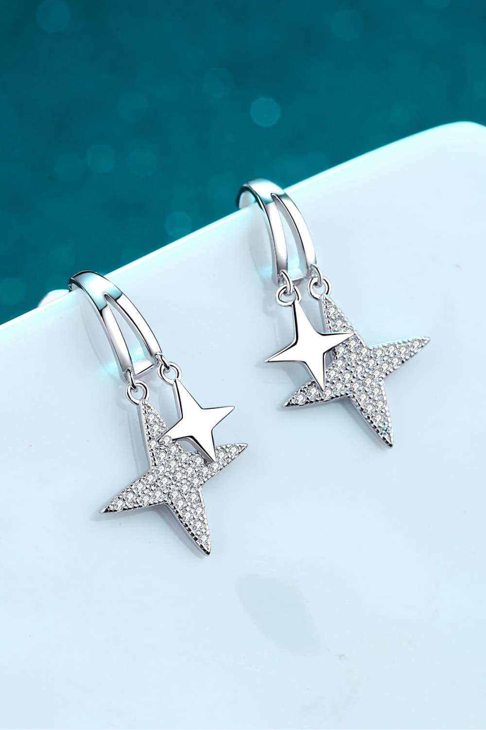 Moissanite Star Rhodium-Plated Drop Earrings - Trendsi - Flyclothing LLC