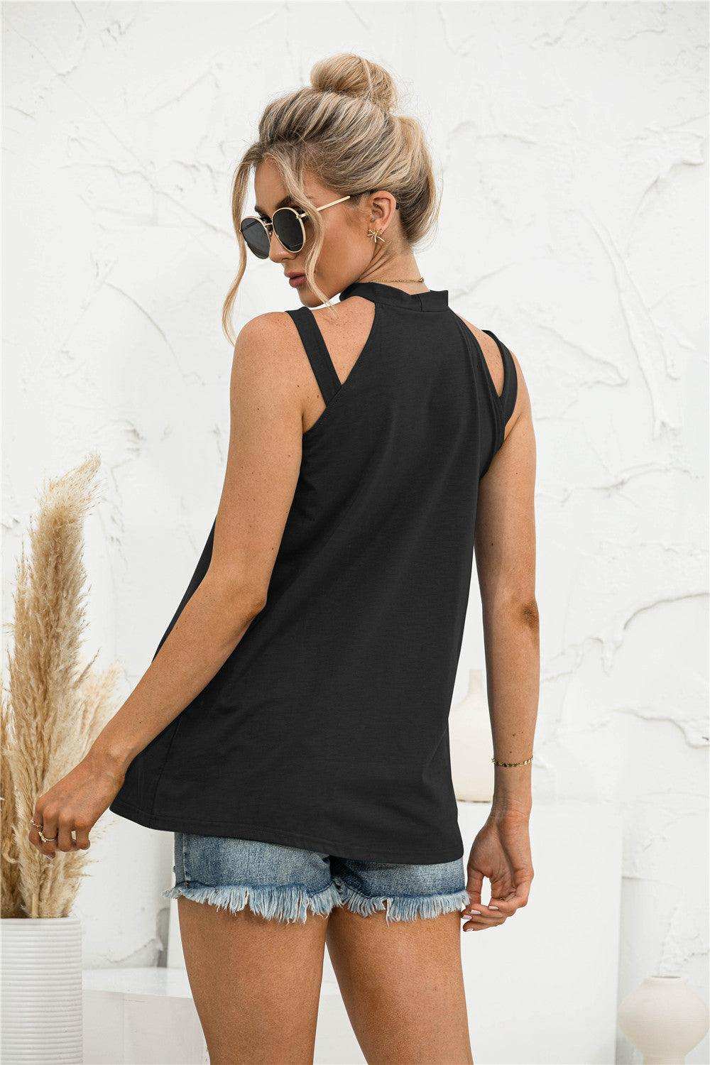 Cutout Mock Neck Tank - Trendsi - Flyclothing LLC