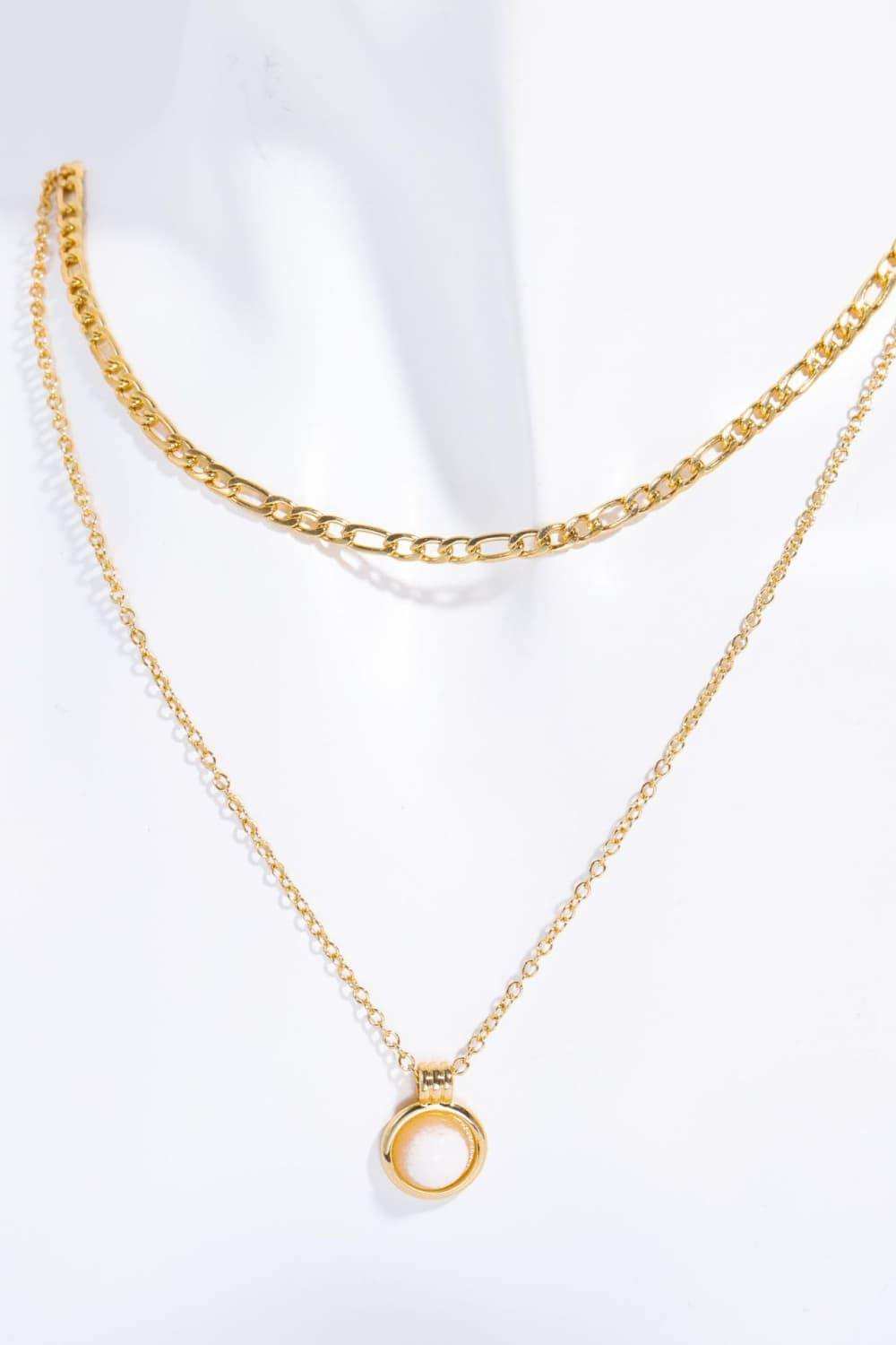 Copper 14K Gold Pleated Round Shape Aventurine Pendant Necklace - Trendsi - Flyclothing LLC