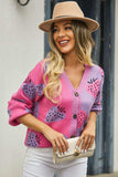 Printed V-Neck Button-Down Long Sleeve Cardigan - Trendsi - Flyclothing LLC