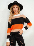 Striped Round Neck Dropped Shoulder Sweater - Trendsi - Flyclothing LLC